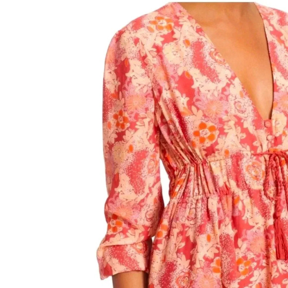 FREE PEOPLE | Stealing Fire Floral Print Peasant Tunic Dress in Red Combo Size M - Picture 10 of 12